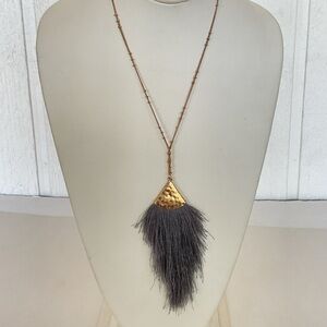 Influence Gray Fringe Thread Tassel Pendant NWT